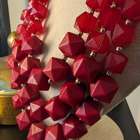 Charming Charlie Red Geometric Spikes Necklace - Picture 3 of 7